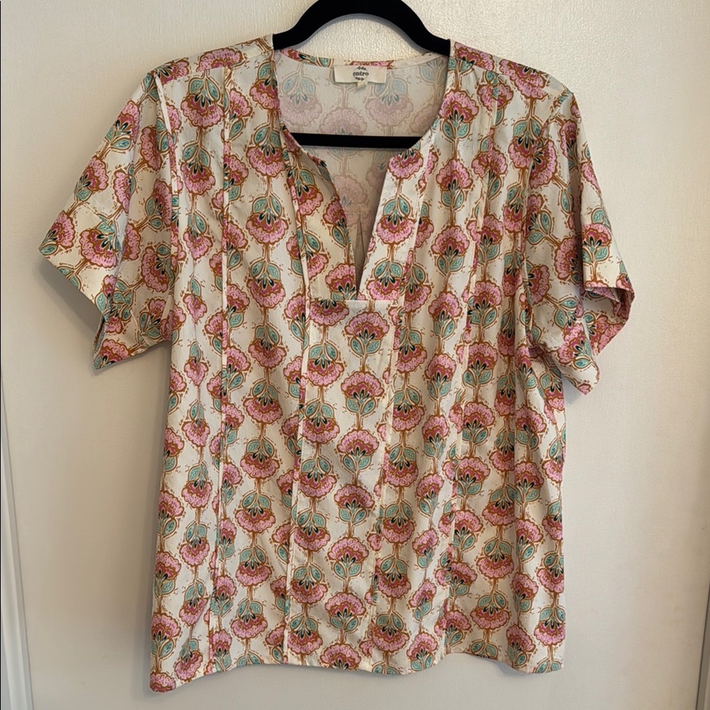 Entro Pink and Green Patterned Blouse
